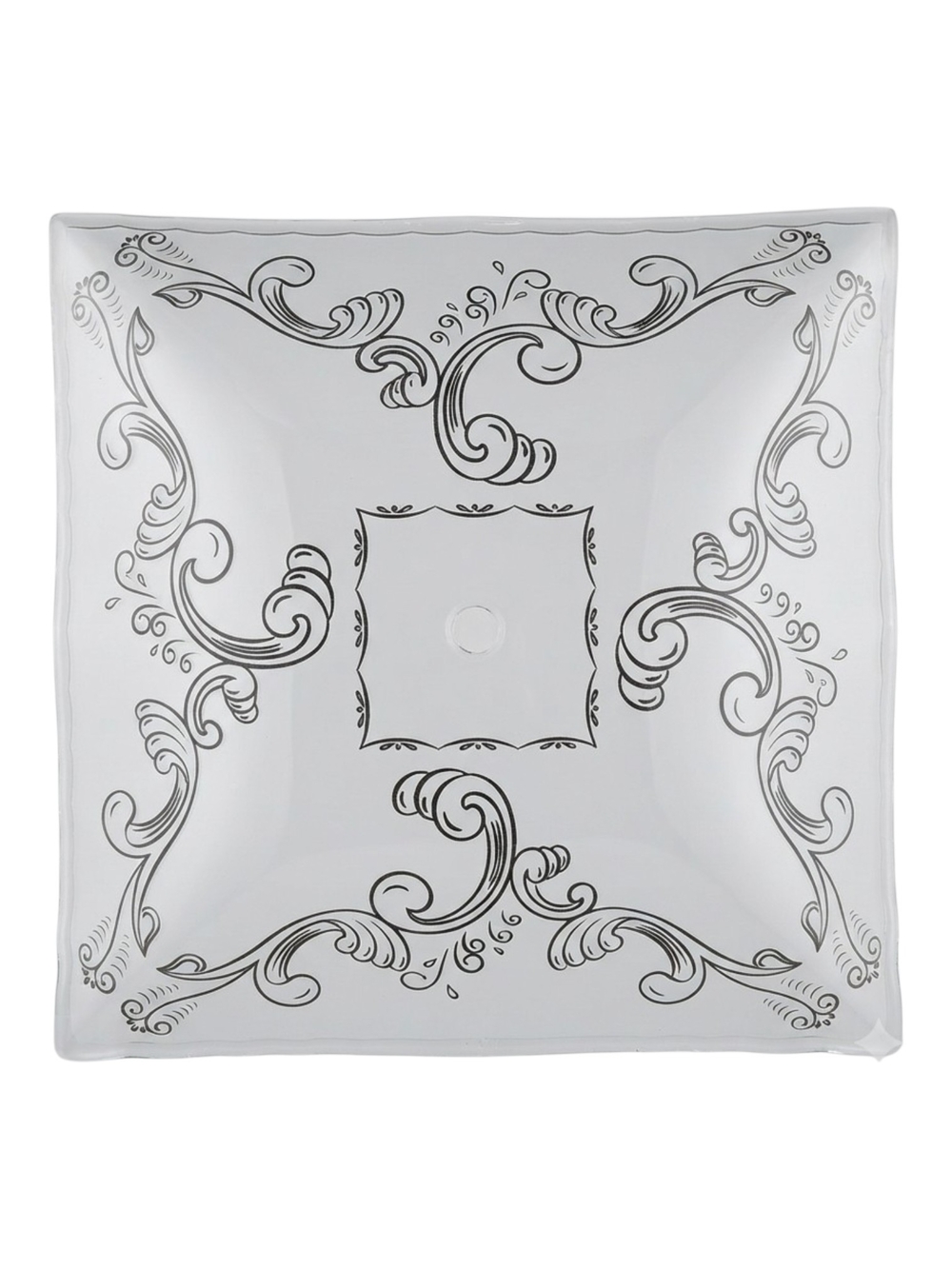 Vintage MCM Paisley Scroll Pattern Ceiling Light Shade Square Frosted Glass 12"